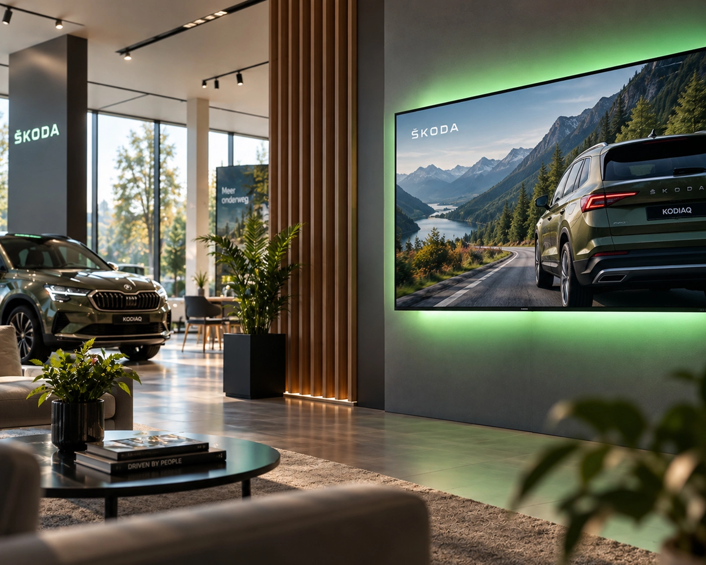 Narrowcasting met Ambilight gekopeld op achterwand bij Skoda